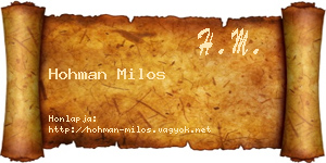 Hohman Milos névjegykártya